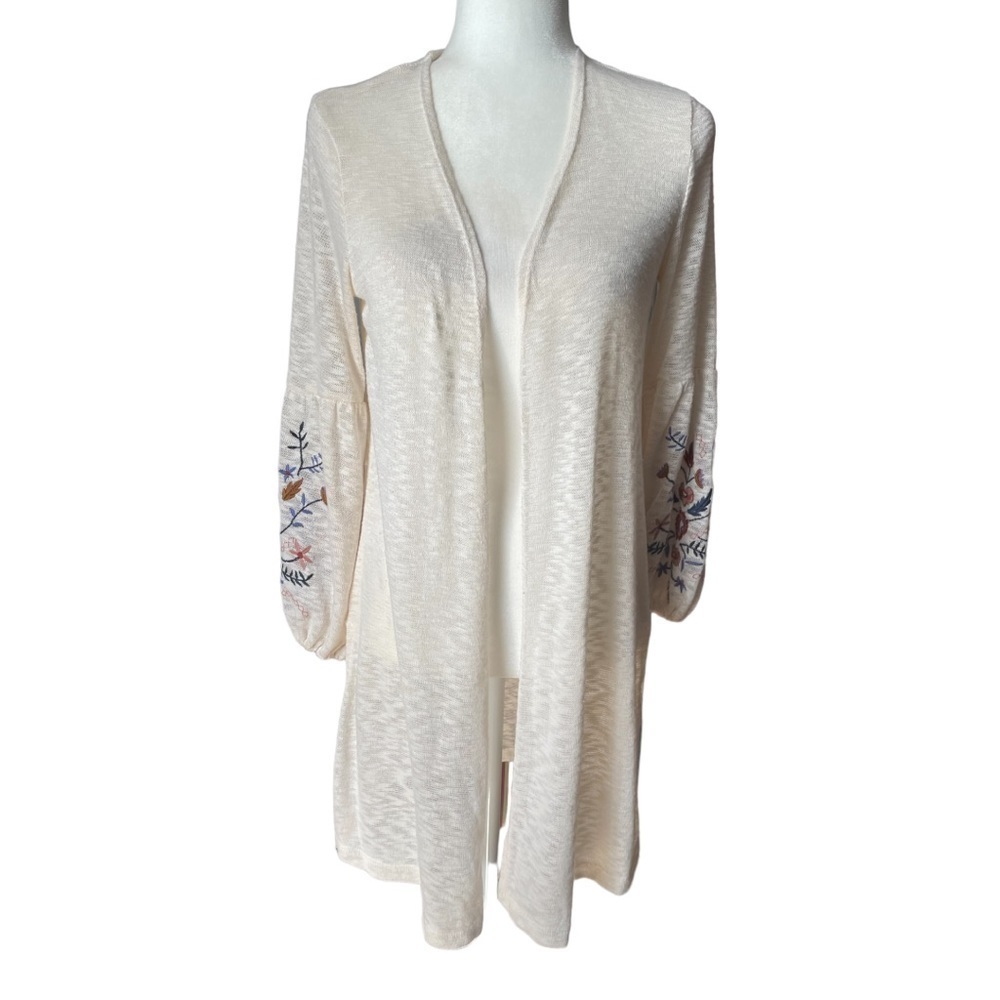 EYESHADOW embroidered open cardigan beige S
